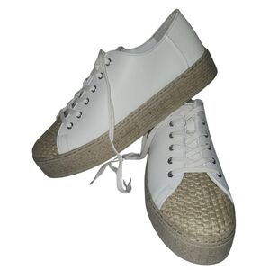 White  Vince Camuto and Tan Low-Top Sneakers with Textured Toe Cap